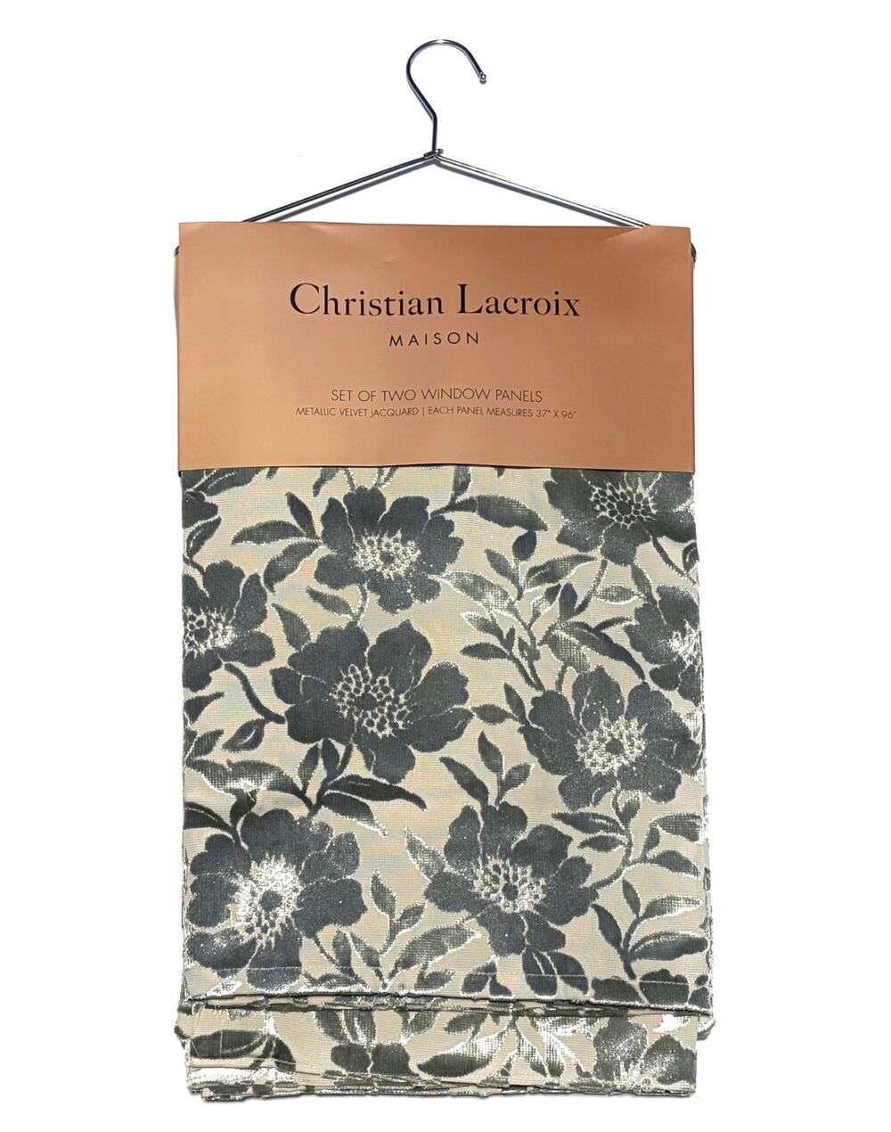 CHRISTIAN LACROIX Metallic Jacquard 37 x 96” Curtains Panels Drapes Floral Sage